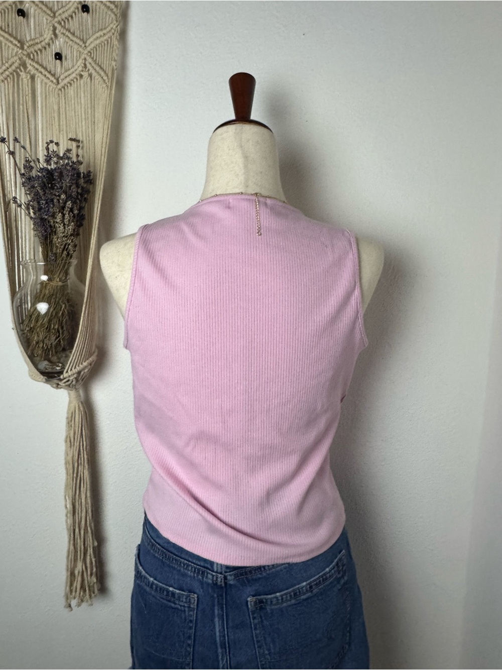 Button-Front Ribbed Tank Top in Light Pink - Picture 3 of 4